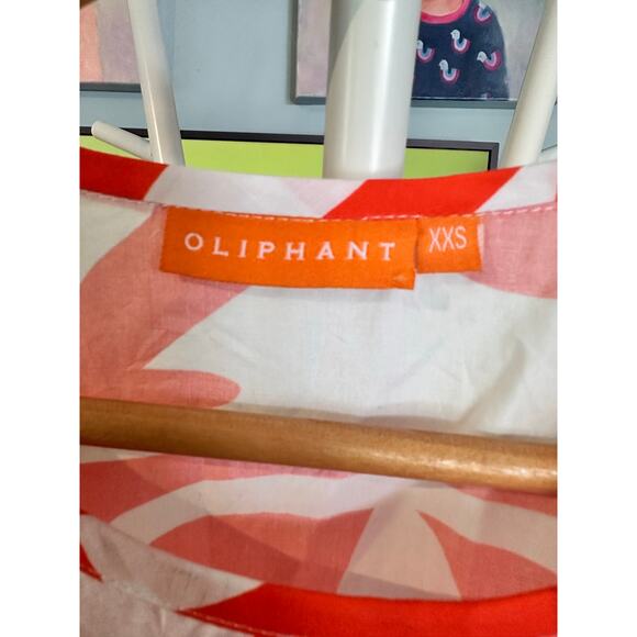 Oliphant RARE Puff Sleeve Crew Neck Mini Dress Orange Twiggy Print XXS Oversized - Picture 4 of 9
